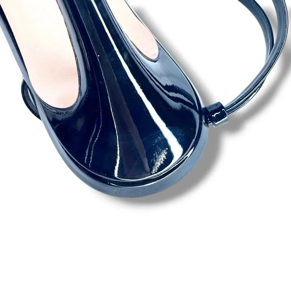 Gianvito Rossi Black Patent Leather Manhattan Ankle Strap Stiletto Heeled Sandal